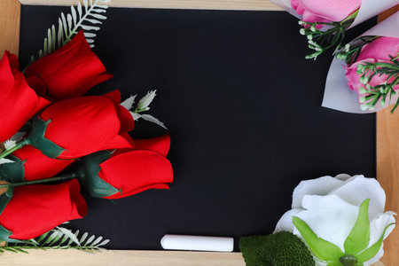plastic flower for decoration, flowers on the background and free spaceの写真素材