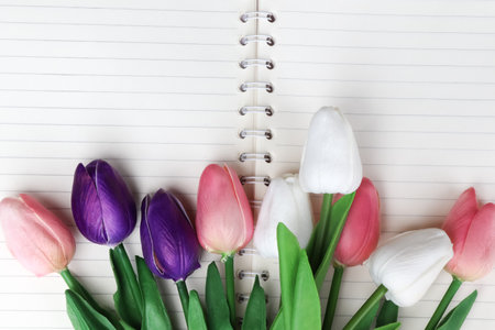 plastic flower for decoration, flowers on the background and free spaceの写真素材