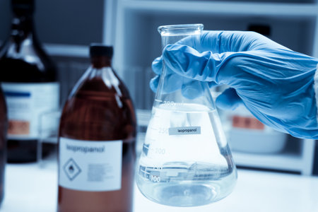 Isopropanol in glass, Hazardous chemicals in industry or laboratoryの写真素材