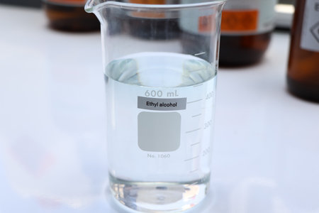 Ethyl alcohol in glass,Hazardous chemicals in industry or laboratoryの写真素材