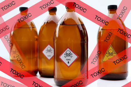 The toxic symbol on chemical products, dangerous chemicals in industry or laboratoryの写真素材