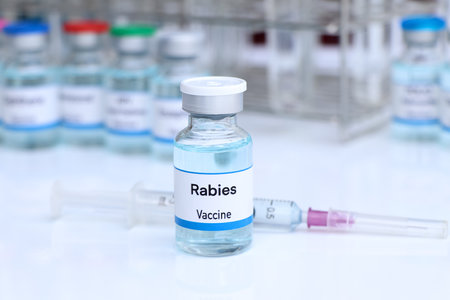 Rabies vaccine in a vial, immunization and treatment of infection, vaccine used for disease preventionの写真素材