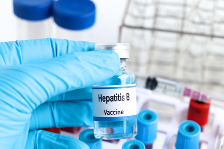Hepatitis B vaccine in a vial, immunization and treatment of infection, vaccine used for disease preventionの写真素材
