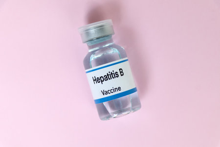 Hepatitis B vaccine in a vial, immunization and treatment of infection, vaccine used for disease preventionの写真素材