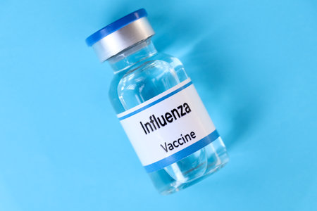 Influenza vaccine in a vial, immunization and treatment of infection, vaccine used for disease preventionの写真素材