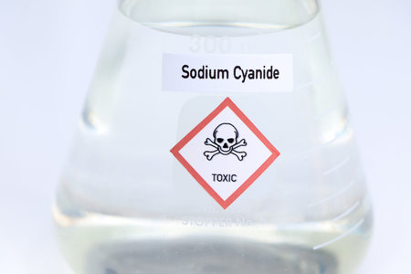 Sodium Cyanide Solution, Hazardous chemicals and symbols on containers, chemical in industry or laboratoryの写真素材