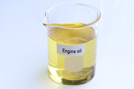 Engine oil in container, science experiment concept, oil for industrial useの写真素材
