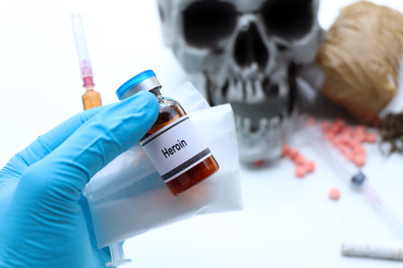 Heroin in a vial, narcotics are dangerous to health or brain nervous systemの写真素材