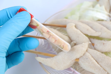 food sample to analyze in the laboratory, Food in test tubeの写真素材