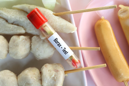 Borax test, food sample to analyze in the laboratory, Food in test tubeの写真素材