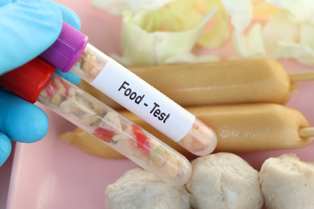 food sample to analyze in the laboratory, Food in test tubeの写真素材
