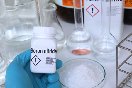Boron nitride in container, chemical analysis in laboratory, chemical raw materials in industry