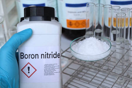 Boron nitride in container, chemical analysis in laboratory, chemical raw materials in industryの写真素材