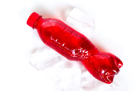 soft drink and ice On white background, beverage in bottleの写真素材