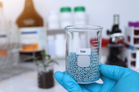 Iron fertilizer, Experimenting with chemical fertilizers for agriculture, scientific experimentの写真素材