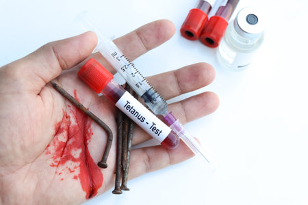 Tetanus test to look for abnormalities from blood, scientific experimentの写真素材