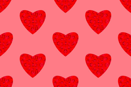 Illustration, heart shape with red rose inside and pink backgroundの写真素材