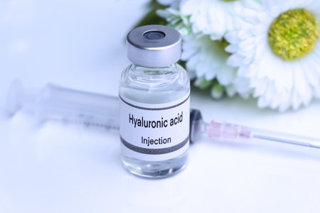 Hyaluronic acid in a vial, Substances used for injection to treat or medical beauty enhancement, beauty productの写真素材