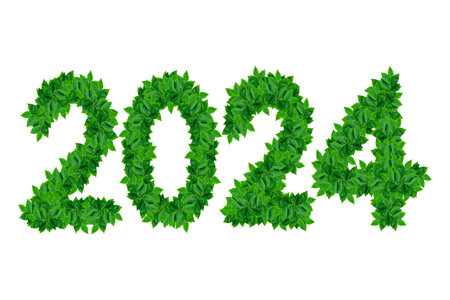 Green leaves and numbers with new year concept, save the environment