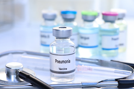 Pneumonia vaccine in a vial, immunization and treatment of infection, scientific experimentの写真素材