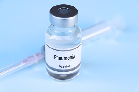 Pneumonia vaccine in a vial, immunization and treatment of infection, scientific experimentの写真素材
