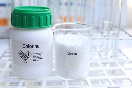 Chlorine in chemical container , chemical in the laboratory and industry, Raw materials used in...