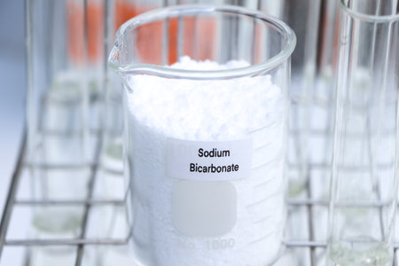 Sodium Bicarbonate in chemical container , chemical in the laboratory and industry, Raw materials used in production or analysisの写真素材