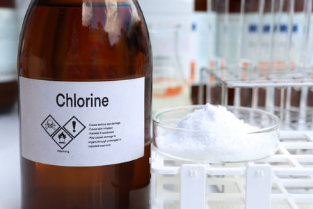 Chlorine in chemical container , chemical in the laboratory and industry, Raw materials used in...