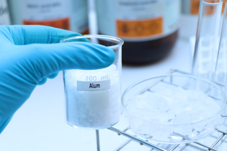 Alum in chemical container , chemical in the laboratory and industry, Raw materials used in production or analysisの写真素材