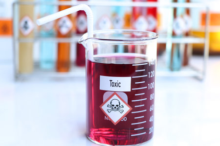 Toxic Symbols of chemicals in test tubes, chemicals in the laboratory or industry