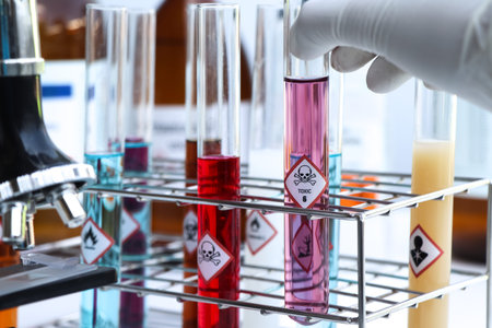 Toxic Symbols of chemicals in test tubes, chemicals in the laboratory or industry