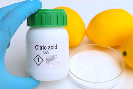 Citric acid in chemical container , chemical in the laboratory and industry, Raw materials used in production or analysisの写真素材