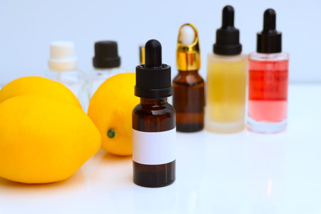 Lemon Extract, Fruit extracts are used in cosmetics or health product, white backgroundの写真素材