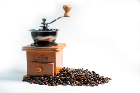 roasted coffee beans isolated on white backgroundの写真素材