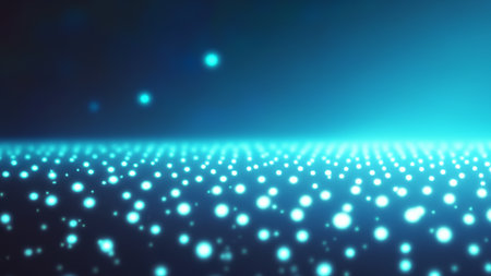 Abstract Particle Technology Background Design. Abstract wave moving dots flow particles, hi-tech and big data backgroundの写真素材