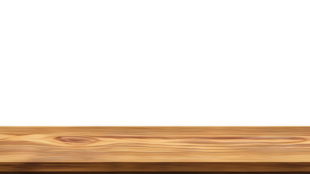 Empty wooden table top isolated on white background. For product display.の写真素材