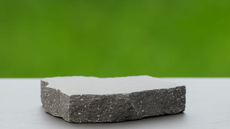 Stone pedestal on a green background. 3d render illustration.