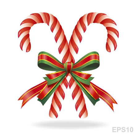 Christmas candy cane and ribbon .Over whiteのイラスト素材