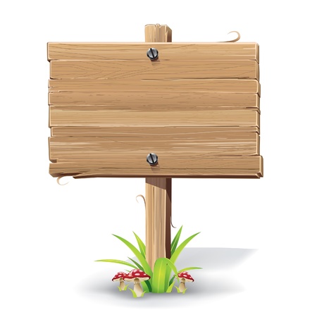 illustration of wooden sign on a grass with mushroomsのイラスト素材
