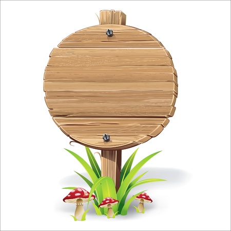 Wooden sign on a grass with mushrooms  vector illustrationのイラスト素材