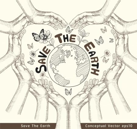 Hands Save The Earth Conceptual  vector illustration のイラスト素材