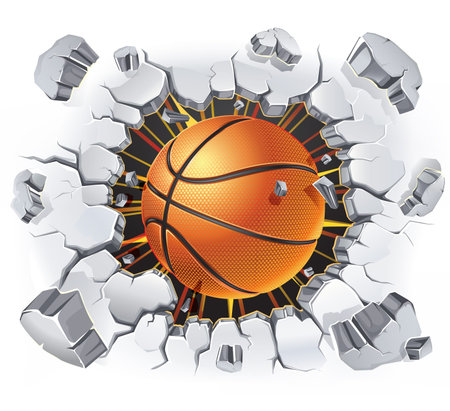 Basketball and Old Plaster wall damage   illustrationのイラスト素材