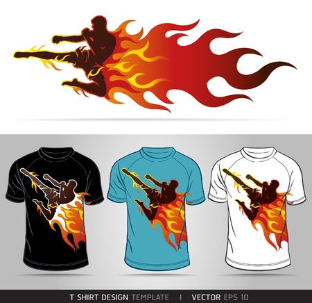 Boxing sport with fire  T-shirt design のイラスト素材
