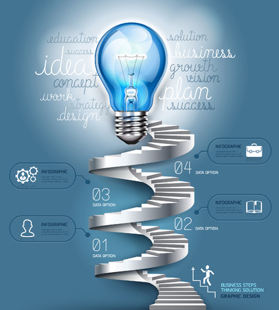 Business stair steps thinking solution Idea, lightbulb conceptual. Vector illustration. can be used for workflow layout, banner, diagram, number options, nfographics, web design. のイラスト素材