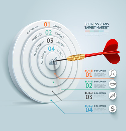 Business concept infographic template. Business target marketing dart idea. Can be used for workflow layout, banner, diagram, web design.のイラスト素材