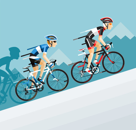 The Group of cyclists man in road bicycle racing go to the mountain. Vector illustrator.のイラスト素材