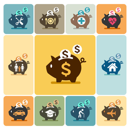 Piggy bank icons. Vector illustrations.のイラスト素材