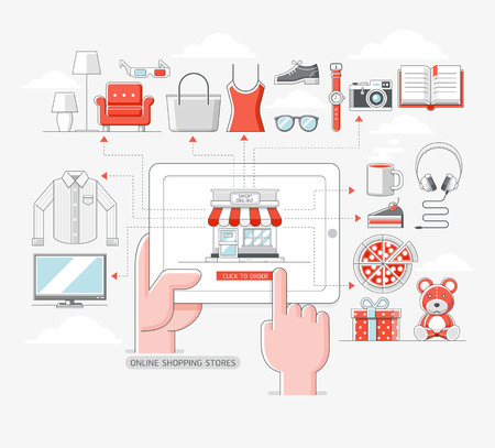 Online shopping stores concept. illustration.のイラスト素材
