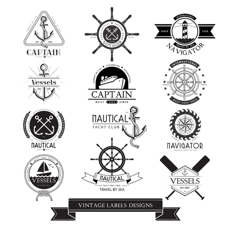 Nautical vessels vintage labels, icons and design elements.のイラスト素材