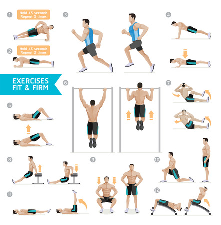 Man workout fitness, aerobic and exercises. Vector Illustration.のイラスト素材